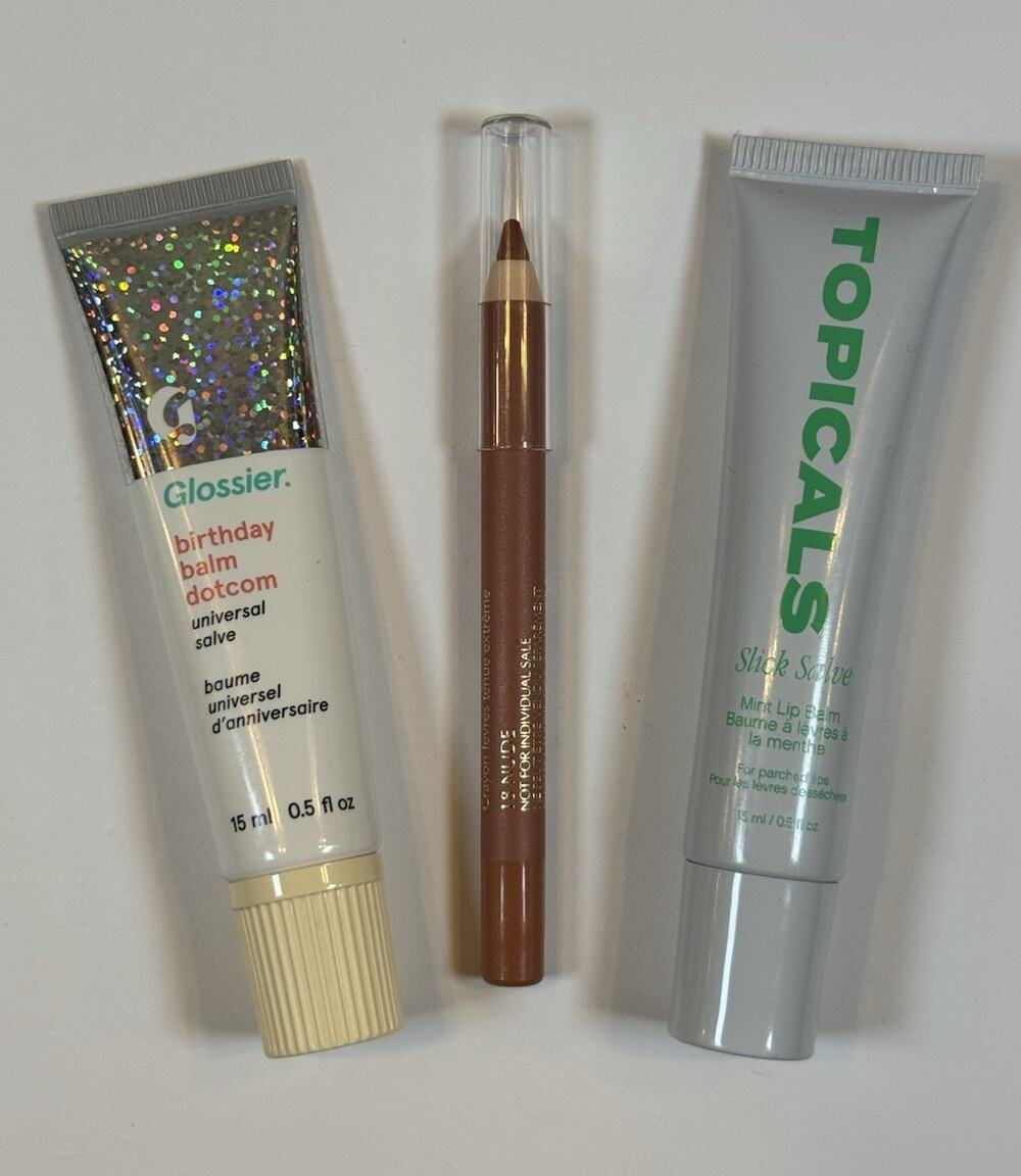 Lip bundle. Glossier Birthday Balm + Topicals Salve Mint lip balm+ Estée Lauder